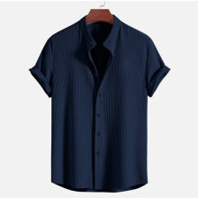 (Navy Blue, S) Camicia da uomo estiva a maniche corte in tinta unita
