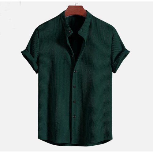 (Dark Green, XXL) Men's Solid Color Summer Short Sleeve Shirt