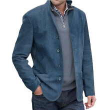 (Blue, L) Vintage Turn-Down Collar Jacket for Men