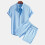 (Solid light blue, S) Buntes Herren-Set aus geripptem Kurzarmhemd und Shorts 1
