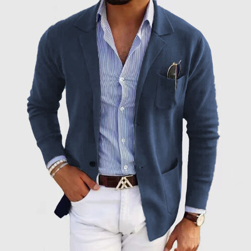 (Blue, L) Men's Slim Fit Wedding & Event Suit