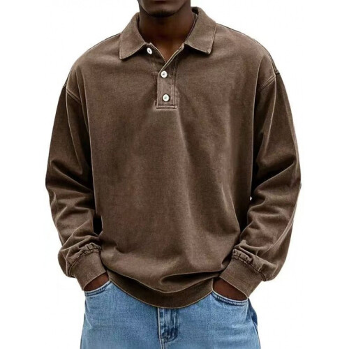 (Blue, 5XL) Lässiges Herren-Langarmhemd mit Knopfleiste 2