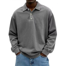 (Gray, XL) Men's Casual Long Sleeve Button-Down Shirt