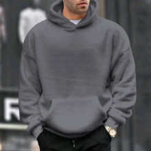(Gray, L) Felpa invernale in pile da uomo, pullover in lana d'agnello