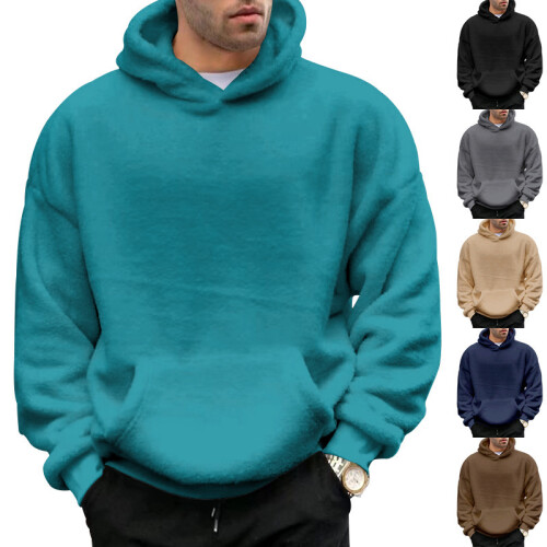 (Gray, L) Winter Fleece Hoodie Men's Lamb Wool Pullover 1