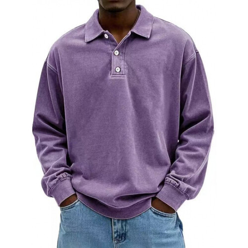 (Purple, 3XL) Lässiges Herren-Langarmhemd mit Knopfleiste