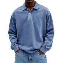 (Blue, XXL) Men's Casual Long Sleeve Button-Down Shirt