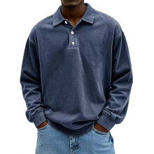(Navy Blue, XXL) Men's Casual Long Sleeve Button-Down Shirt