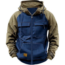(Royal Blue, S) Youth Hooded Color-Block Sweatshirt with Pockets & Faux Leather
