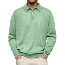 (Light Green, XL) Autumn Men's V-Neck Button-Down Casual Shirt