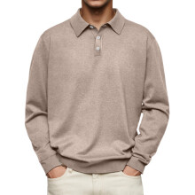 (Khaki, M) Autumn Men's V-Neck Button-Down Casual Shirt