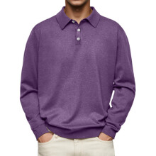 (Purple, M) Autumn Men's V-Neck Button-Down Casual Shirt