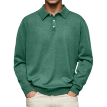 (Green, XL) Autumn Men's V-Neck Button-Down Casual Shirt