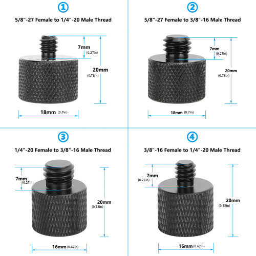 Adaptateur de vis de Microphone en aluminium, filetage 5/8 à 1/4 2