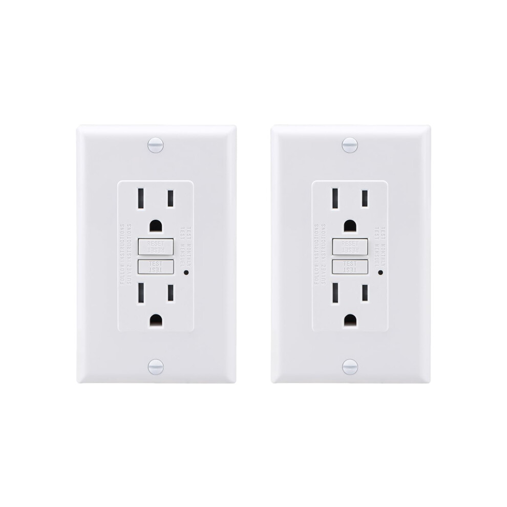 15 Amp Weather Resistant Gfci Outlet With Wall Plate, Self Test Receptacle With Indicator Light, Ul Listed Pack Of 2 9771547985693