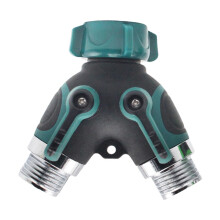 Metal 2 Way Garden Hose Splitter with Shut Off Valves, Heavy Duty Y Shaped Dual Outlet Connector for Irrigation