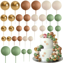 32 Pcs Foam Ball Cake Toppers Set Green Gold Brown Layered Color Multi Size Wedding Party Decor