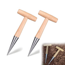 Garden Hole Digger with Ergonomic Wooden THandle, Stainless Steel Bulb Planter Tool, 2 Pack