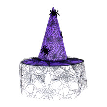 Halloween Witch Hat with Spider Web Veil, Purple Black Costume Hat for Adults and Kids Party Cosplay