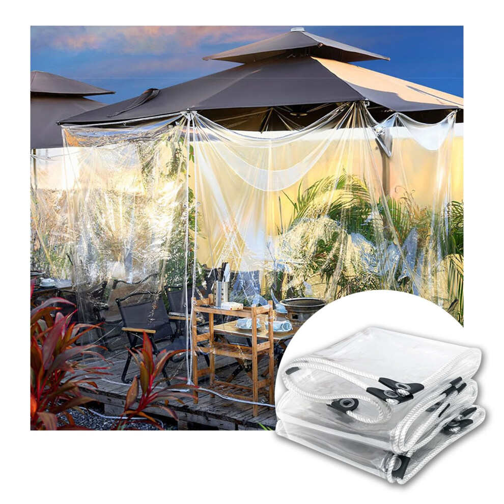 Clear Waterproof Tarp 14 Mil Heavy Duty Pvc Tarpaulin With Grommets For Patio Garden 5X6.6ft 9310869838678