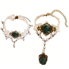 Elegant Retro Style Lace Necklace And Bangle Jewelry-B