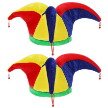 Rainbow Mardi Gras Jester Hat with Golden Bell Accents, Elastic Secure Fit, Funny Carnival Clown Costume