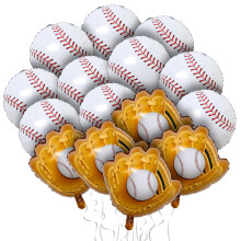 15PCS Baseball Party Balloons Set with Glove and Ball Foil, Sports Theme Birthday Baby Shower Decorations for Boys Girls