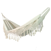 Outdoor Hammock White Breathable Nylon AntiFlip Design with Decorative Tassels for Camping Garden Courtyard