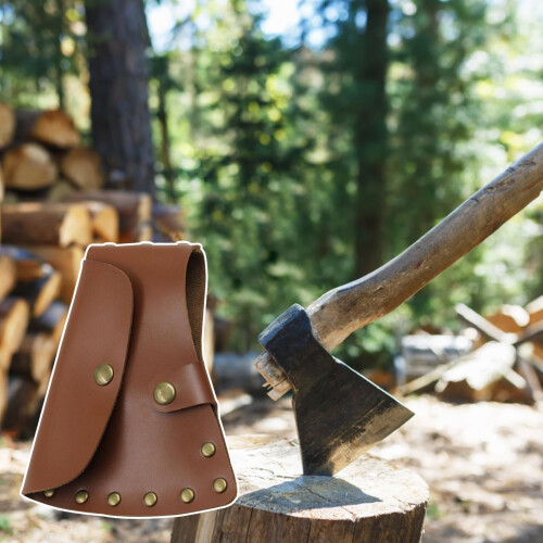 PU Leather Hatchet Sheath with Secure Snap Closure, Belt Loop Axe Head Cover for Camping Woodworking 2