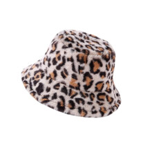Warm Plush Leopard Bucket Hat Faux Fur Fluffy Cap for Winter Fashion Outdoor Cold Protection