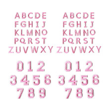 72 patchs brodés de lettres et de chiffres, lavables,-Rose
