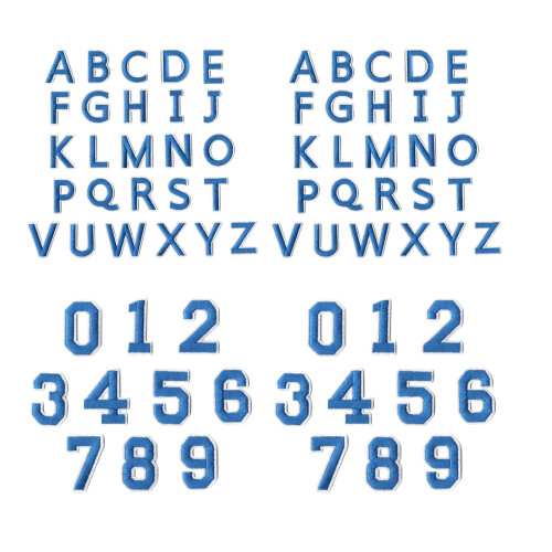 72 lettres et chiffres en tissu brodé réutilisables, patchs-Bleu