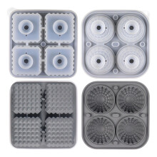 Flexible Square Round Silicone Ice Cubes Tray Set Unique-Gray