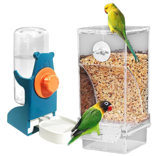 Vogelkooi Feeder Waterer Set 2-pack Zichtbare-Inktgroen