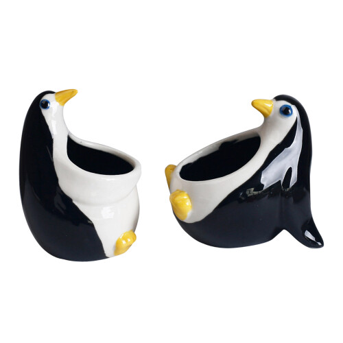 Fleischiger Blumentopf aus Keramik, Tierform,-Pinguin liegt 1