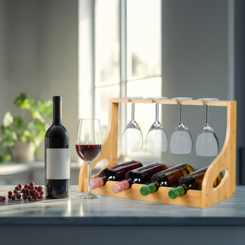 Wine Rack with Glass Holder for 4 Bottles 1