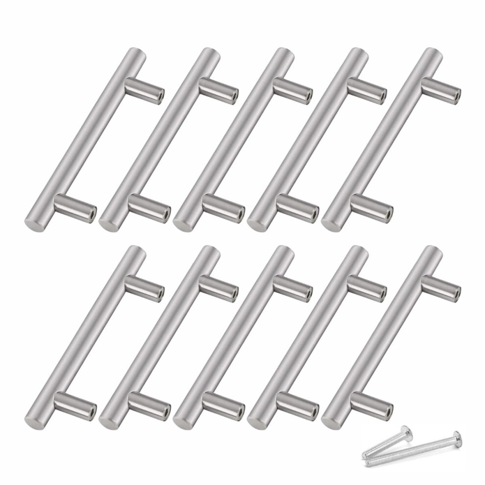 10 Pack Brushed Nickel Cabinet Handles And Drawer Pulls, Stainless Steel T Bar, Easy Installation, MultiâSize 2.5Â10In 9330225470519