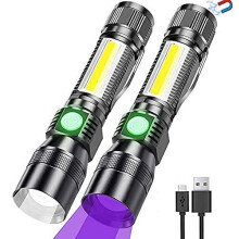Rechargeable 3 in 1 UV Flashlight with 7 Modes, Waterproof Magnetic LED Black Light for Pet Stain Detection Camping 2 Pack