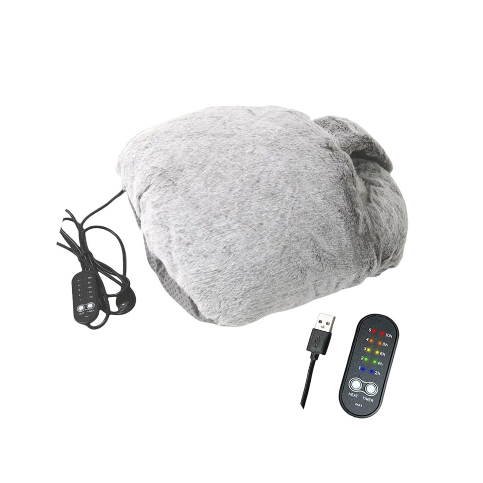 Gray Usb Heated Foot Warmer Adjustable Heat Levels Soft Plush Comfort For Office And Home