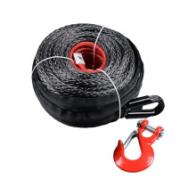 1/2 Inch x 92ft Synthetic Winch Rope 22000 lbs with Heat Guard Sleeve and Red Hook for Jeep Truck Boat ATV