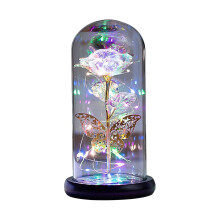 (Multicolor) Qinhai Eternal Rose Flower Romantic Attractive With Wood Pedestal Galaxy Fairy Dome Rose Led Light Decor For Valentine's Day Excellent