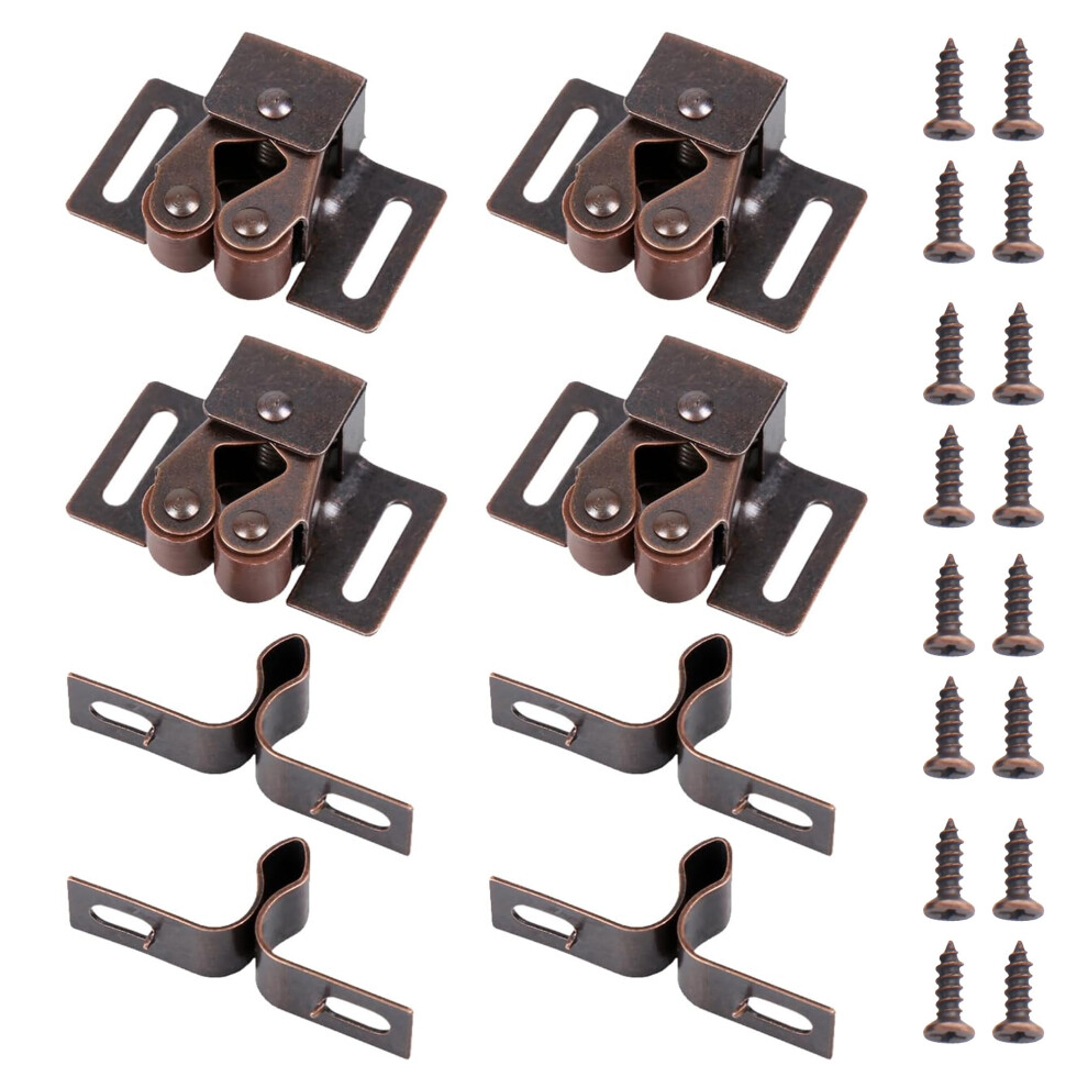 4 Pack Cabinet Door Roller Catch Red Bronze, Double Roller Latch With Screws For Kitchen Cupboard Closet 9073542139119