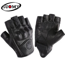 (XXL, without hole Black) Goatskin Leather Motorcycle Gloves Motocross Fingerless Gloves Half Finger Summer Retro Vintage Racing Men Women