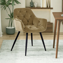 (BROWN, 1pcs) Single Dining Chairs Velvet Padded Seat Metal Leg