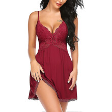 (Red, 5X-Large) Avidlove Women Babydoll Nightgown Chemises Lace Modal Sleepwear V-neck Full Slip Sleep Dress