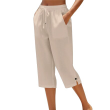 Cotton Pants for Women Loose Fit Straight Leg-Khaki XL