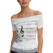 2000s Graphics Short Sleeve Off Shoulder Top Aesthetic Faerie-M