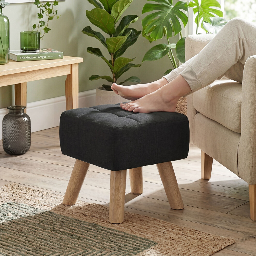 Homcom Modern Footstool, Fabric Foot Rest With Rubber Wood Legs, Black