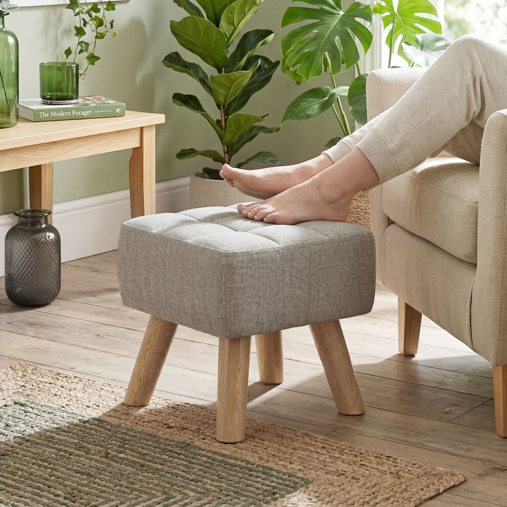 Homcom Modern Footstool, Fabric Foot Rest With Rubber Wood Legs, Brown
