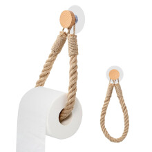 Wood Toilet Paper Holder No Drilling Beech Wood Rope Towel Holder for Bathroom Boho Vintage Decor